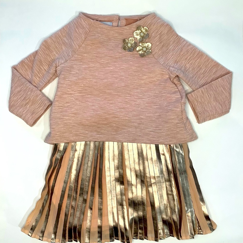 Pippa & Julie Pink and Gold Dress and Sweater Set | 24M